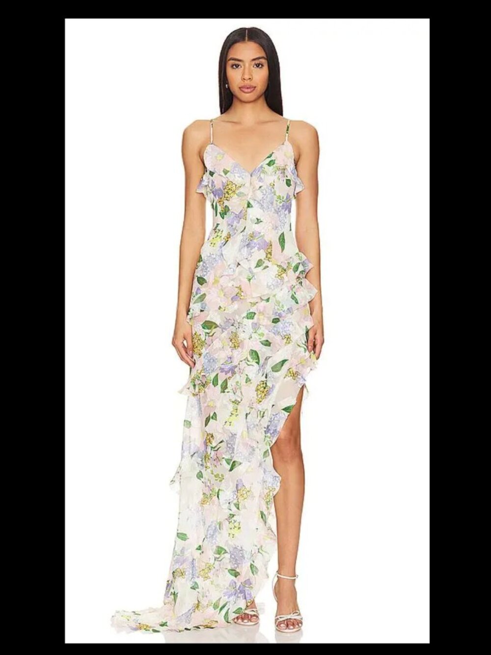 ELLIATT cosmina floral ruffled asymmetrical maxi dress (M)